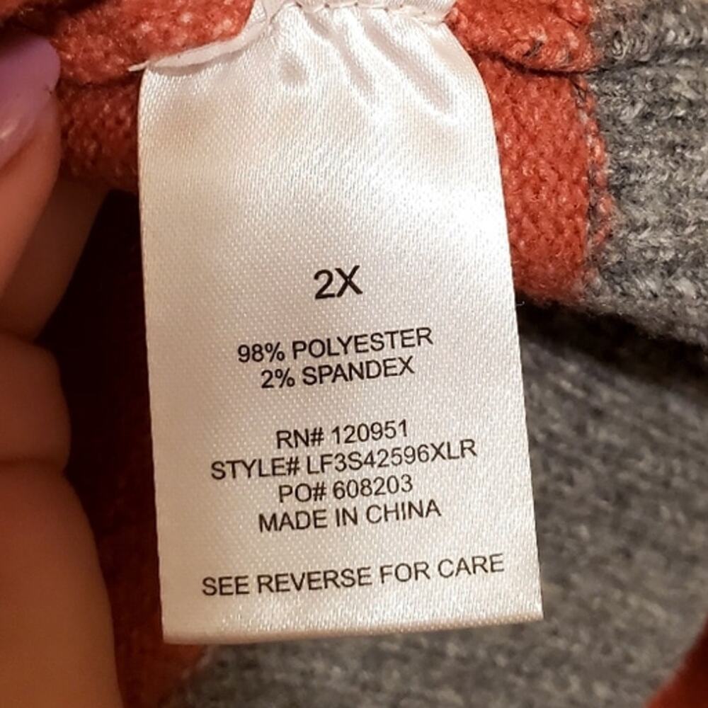 Sz 2XL OLIVE+OAK Burnt Orange Gray Cream Striped Open Mid-Thig Cardigan - Picture 4 of 5